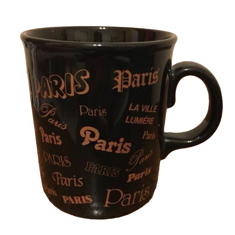 Paris Coffee Mug Gold Dark Brown Ceramic French La Ville France Made in England